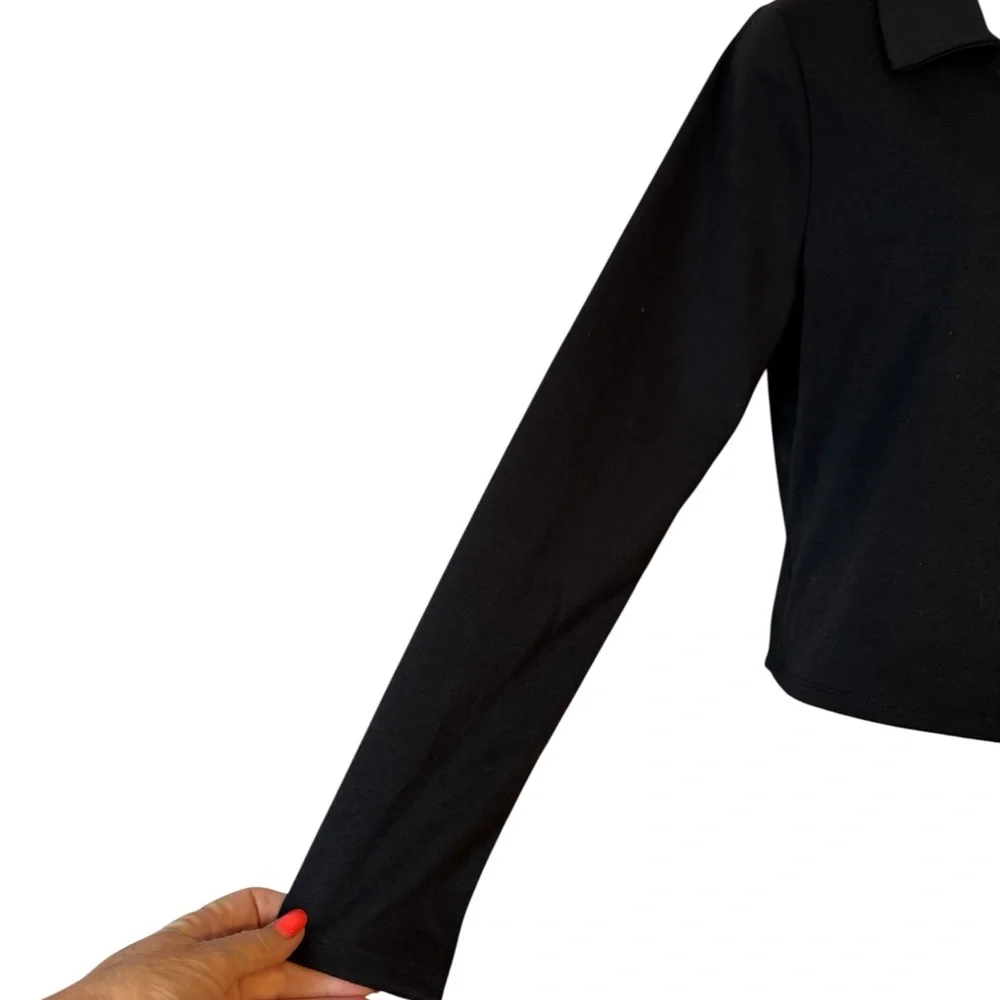 NWT Belle Du Jour Black Mock Wrap Top MEDIUM #3 - Picture 3 of 11